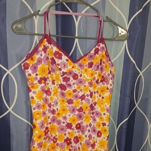 Floral Spaghetti Strap Dress With Pleated Detailing And Beaded Bottom Hemline